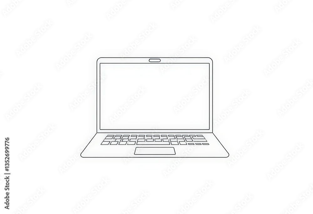 Minimalist single line drawing of a laptop computer on a white background, graphic, computer Minimalist single line drawing of a laptop computer on a white background, graphic, computer