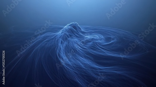 Abstract rendering of a dynamic mountainous landscape underwater in blue