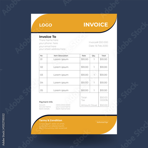 Invoice minimal design template. Bill form business invoice accounting design