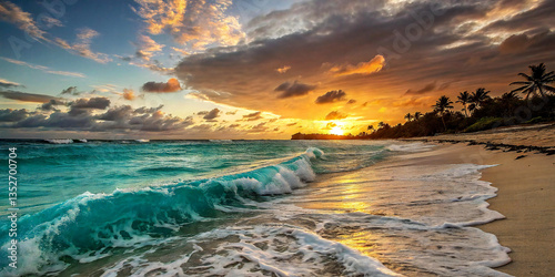 Sunrise over beach in Cancun HD Background