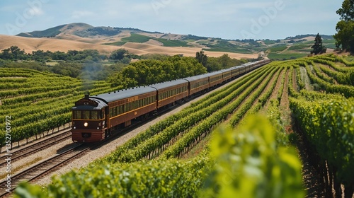 Vintage Train Journey Through California's Napa Valley Vineyards