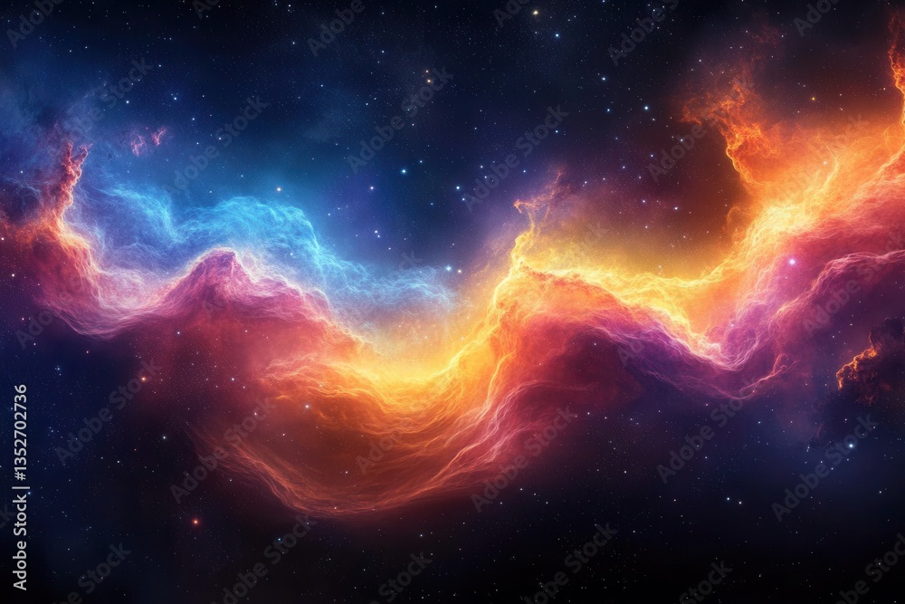 Colorful cosmic nebula swirling in space with vibrant hues of blue, orange, and pink throughout the celestial scene Colorful cosmic nebula swirling in space with vibrant hues of blue, orange, and pink throughout the celestial scene