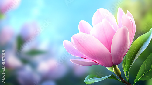 A High-Resolution Close-Up Photograph Showcasing the Delicate Petals of a Pink Flower Blossoming on a Branch Against a Soft Spring Background