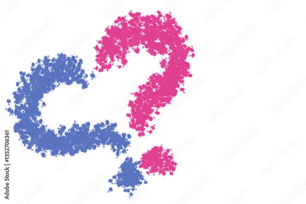 Abstract Question Mark with Heart Shape in Pink and Blue Paint Splashes on White Background