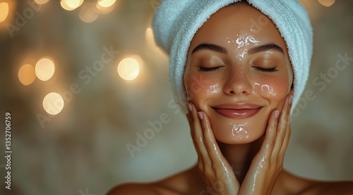 Woman Enjoying a Facial Treatment With a Soothing Mask at a Serene Spa During...