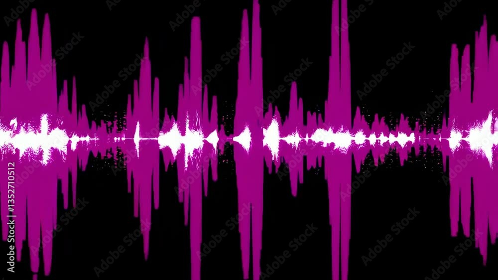 Purple and white soundwave on black background, audio visualization concept