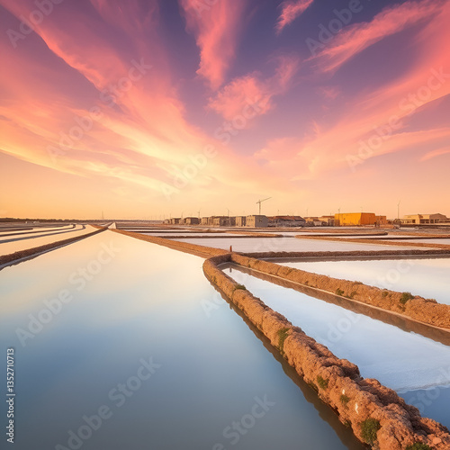Beautiful landscape of the saltworks in Santa Pola town, Spain
