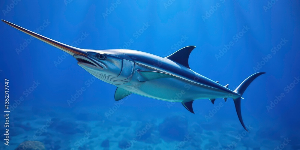 Naklejka premium Streamlined swordfish, long bill, powerful body, ocean predator, pelagic, streamlined