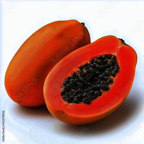 Juicy Papaya Halves Displayed With Vibrant Orange Flesh and Black Seeds