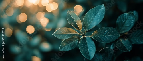Close-up View of Fresh Green Leaves With Droplets After Rainfall in a Tranqui...