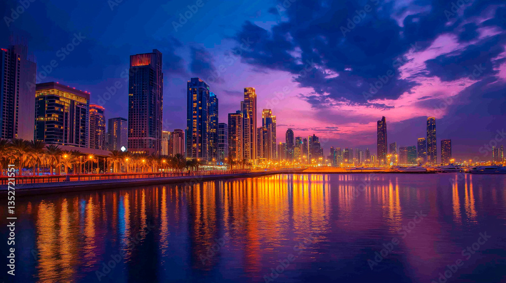 Fototapeta premium beautiful sunset over modern city