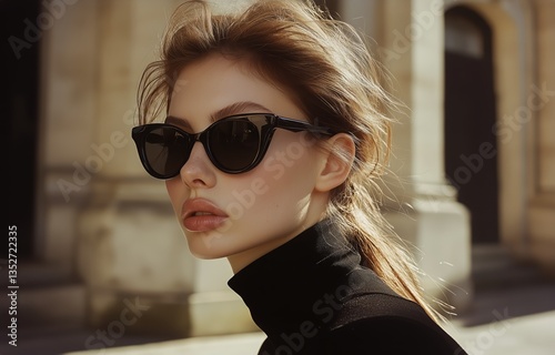 Elegant Model Poses Confidently in Stylish Sunglasses With Dramatic Lighting ...