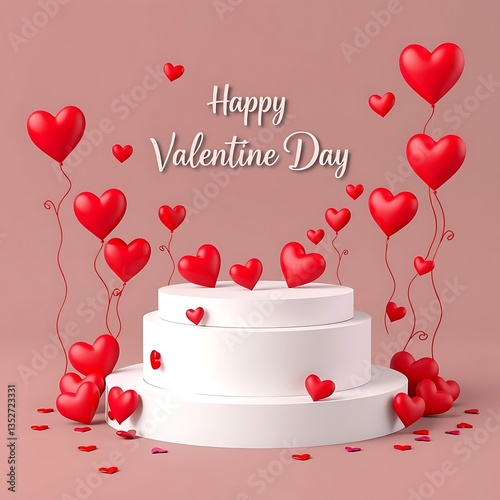 Romantic tiered display with heart shaped balloons for Valentine's celebration