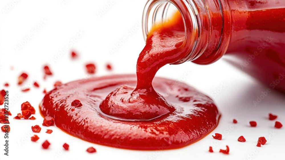 Red sauce pouring from bottle Red sauce pouring from bottle