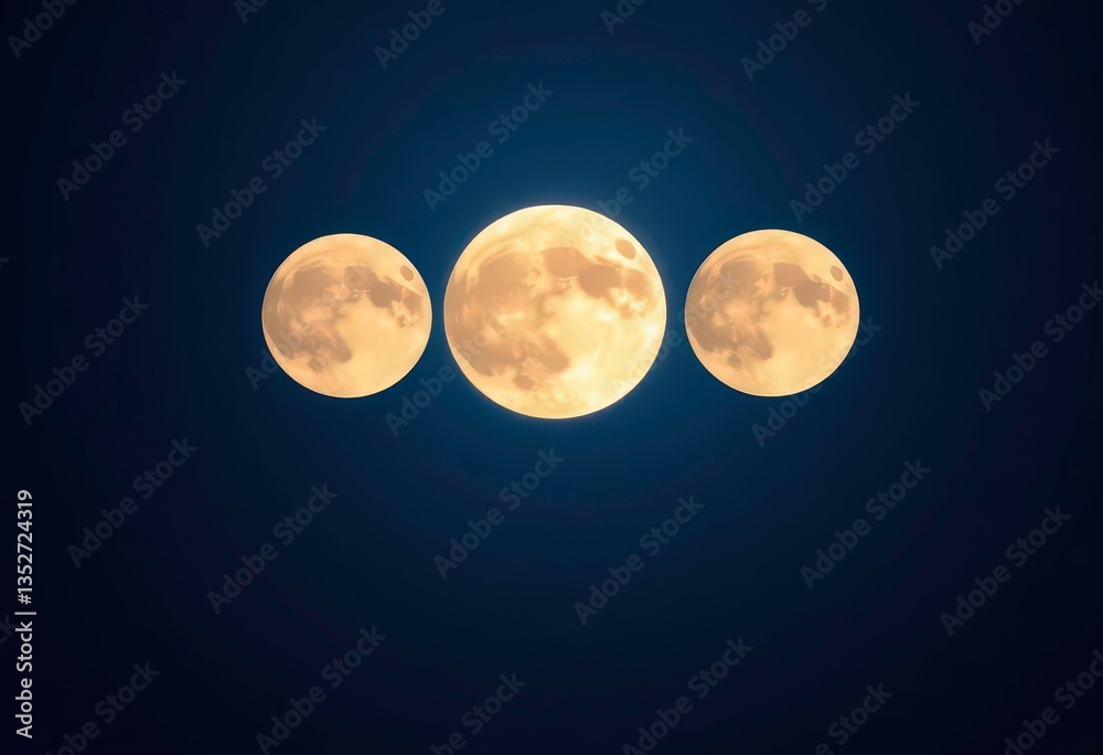 Fototapeta premium Triple full moon celestial event, ethereal glow, celestial, eclipse