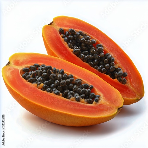 Juicy Papaya Halves Displayed With Vibrant Orange Flesh and Black Seeds