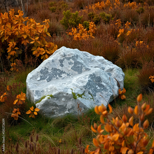 rock in the middle of mellow autumn vegetation.