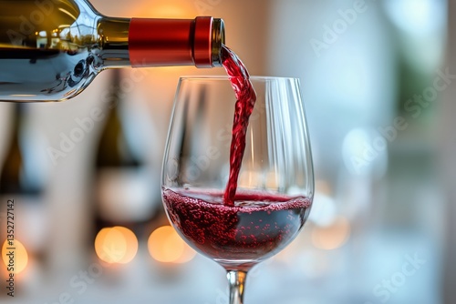 Pouring Red Wine Into a Glass Alongside Various Wine Bottles at a Tasting Event