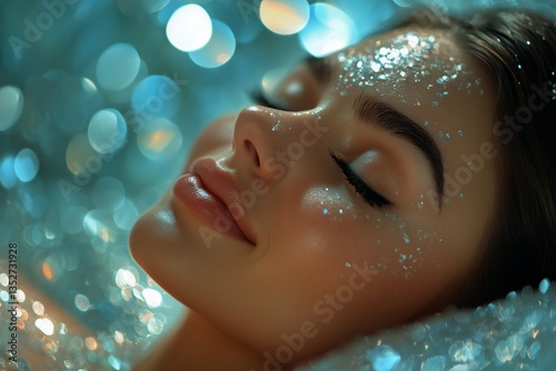 A Girl With Curly Hair Smiles Gently While Resting Her Head on a Soft Pillow