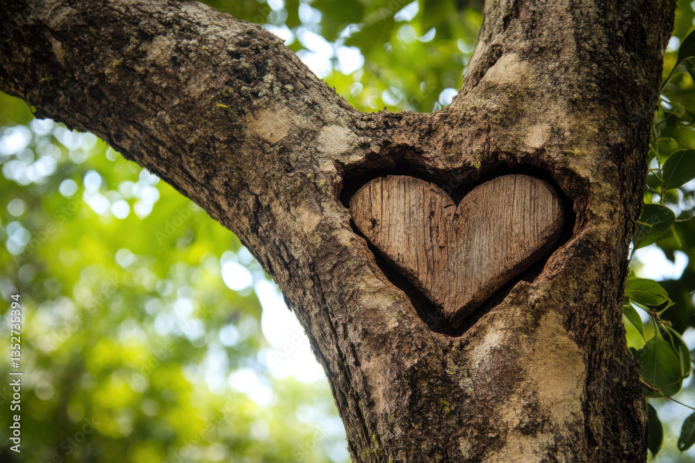 Obraz premium Heart shaped carving expressing love for nature in beautiful green forest