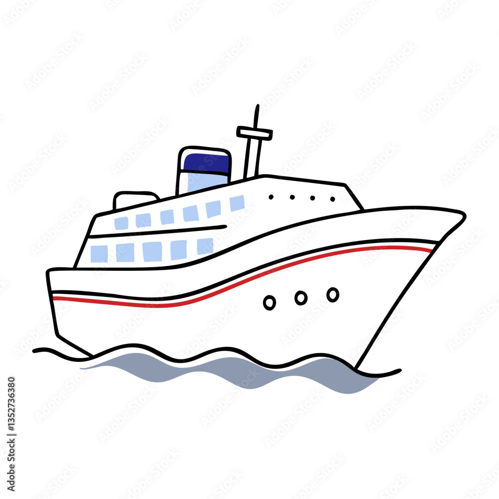 Travel ship sailing on calm waters with a simple design Travel ship sailing on calm waters with a simple design
