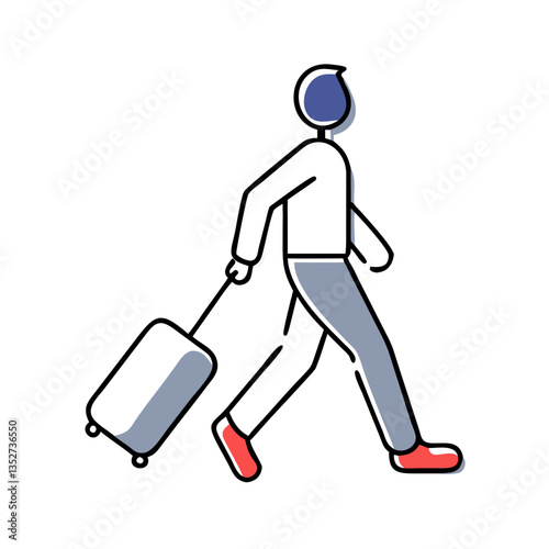Travel set person walking with suitcase 