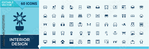 Interior Design icon. Pack of art, design, home, architecture, interior and more. Vector icons collection. Room linear icon collection. Solid line editable stroke. Pixel Perfect.