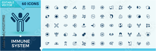 Immune system icon pack. Featuring immunity, vaccine, defense, immune, medicine, healthcare, health. Immunization modern icon. Expanded stroke icons. Solid line editable stroke. Pixel Perfect.