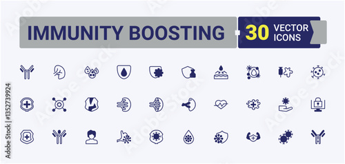 Set of Immunity line icon. Contain linear sign vaccination, safe, prevention, medical, immunity and more. Immunization icon collection. Sign and Symbol. Solid line editable stroke.