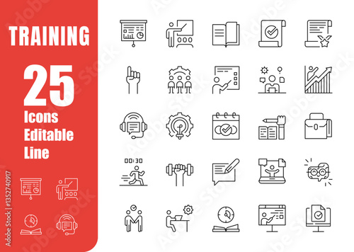 Set of editable training icons. Training, professional development, preparation, learning, exercise. Modern-style vector illustration