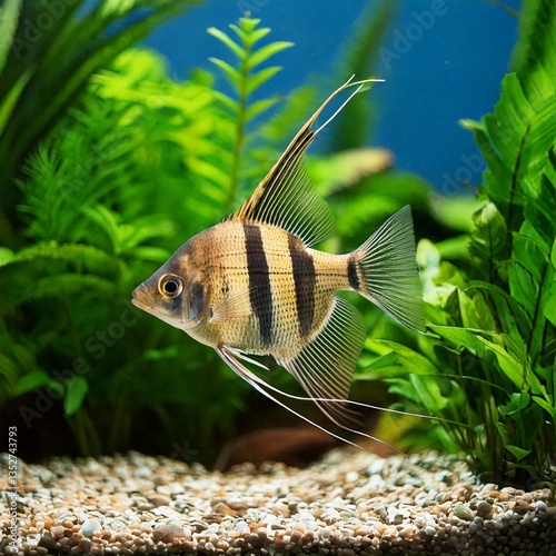 Obraz na płótnie tropical Pterophyllum scalare fish in freshwater aquarium with plants w salonie