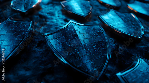 Close-up of futuristic metallic shields with a sci-fi aesthetic, concept of defense technology