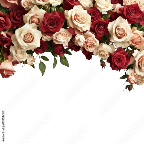 Colorful arrangement of red and cream roses on a transparent background for decoration or design purposes