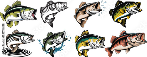 Colorful Fish Illustrations with Various Species and Actions