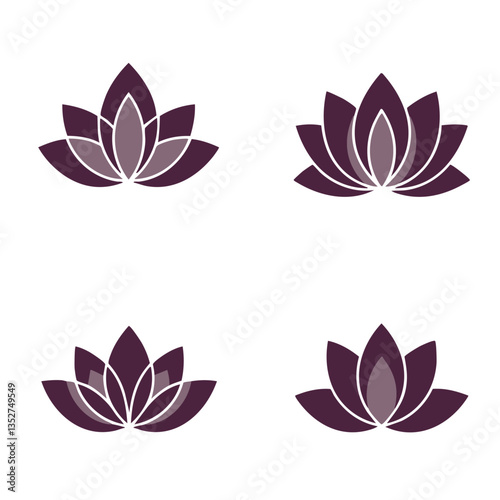 Dark Purple Lotus Flower Icons with Elegant Shading Variations