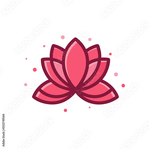 Cartoon Style Pink Lotus Flower with Bold Outline and Decorative Dots