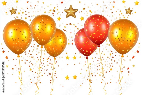 A bunch of balloons with stars and gold glitter on them