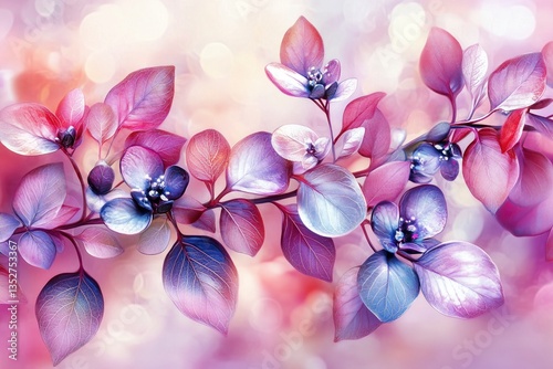 A colorful bouquet of flowers with a pink and blue background