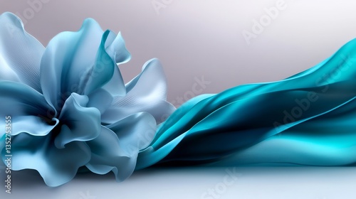 Ethereal blue floral arrangement with flowing teal textile accentuation