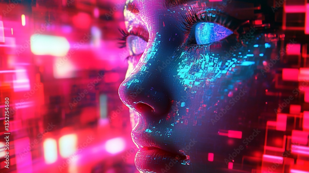 Abstract Digital Cyberpunk Portrait of a Futuristic Female AI Interface Abstract Digital Cyberpunk Portrait of a Futuristic Female AI Interface