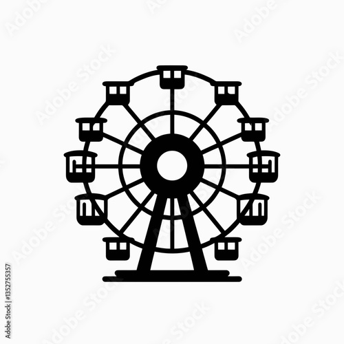  very simple flat and minimalist Ferris Wheel silhouette in black on a white background