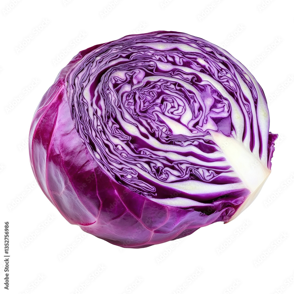 Obraz premium Freshly sliced purple cabbage isolated on a clean Transparent background for culinary presentation and healthy recipes, slice purple cabbage isolated on PNG background
