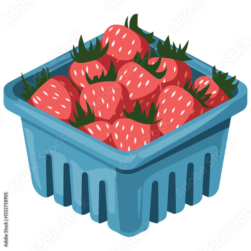 Summer fruit basket with fresh strawberries vector design