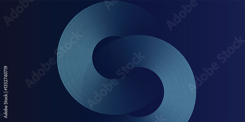 Blue abstract background with glowing circles. Swirl circular lines pattern. Geometric spiral. Twirl element. Modern graphic design. Futuristic