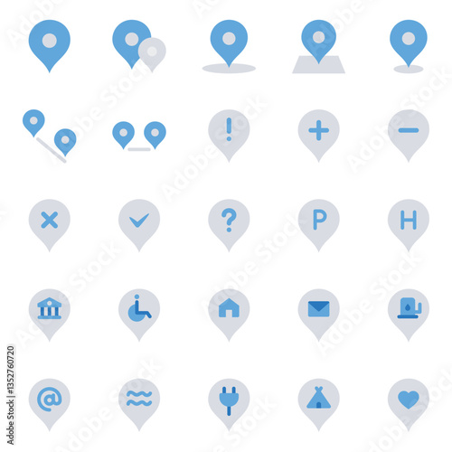 Blue color icons set for Location pins, marker, pointer.