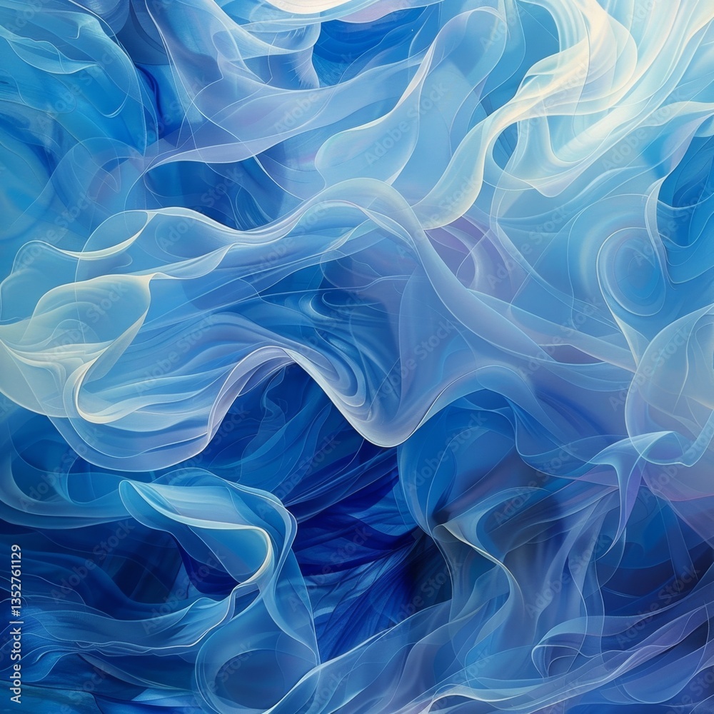 Flowing shapes and soft blue hues capture the essence of jellyfish movement in an abstract representation Flowing shapes and soft blue hues capture the essence of jellyfish movement in an abstract representation