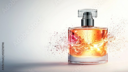 Captivating perfume bottle with vibrant liquid splash showcasing elegance and allure in a studio setting