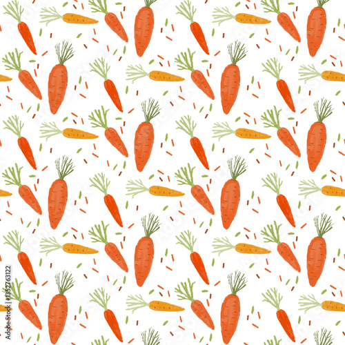 Seamless watercolor carrot pattern, organic vegetable background