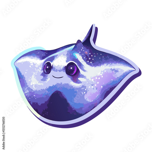An adorable, cartoonish stingray smiles with cute, inviting eyes