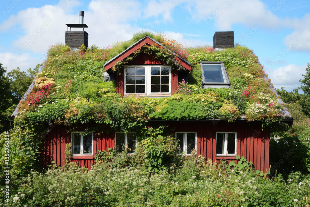 Fototapeta premium Green roof bringing nature back to urban housing with sustainable architecture